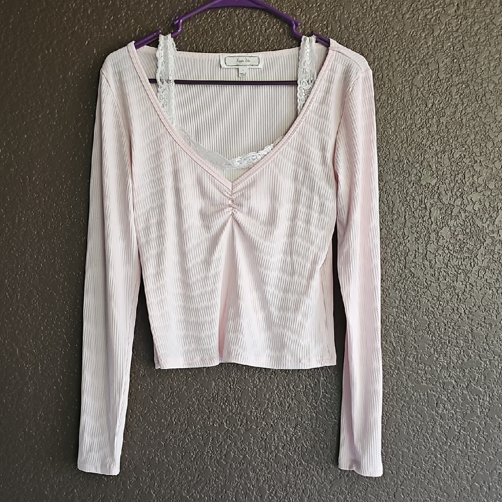 Charlotte Russe Pink Ruched Crop Blouse